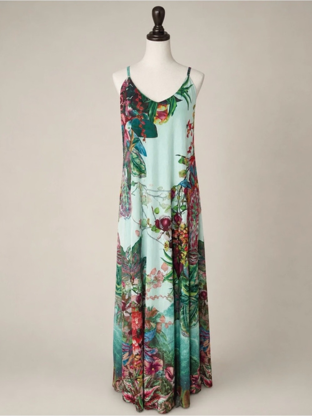 Aqua Botanical Slip Maxi Dress